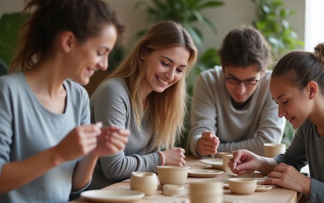 陶芸教室での作陶風景